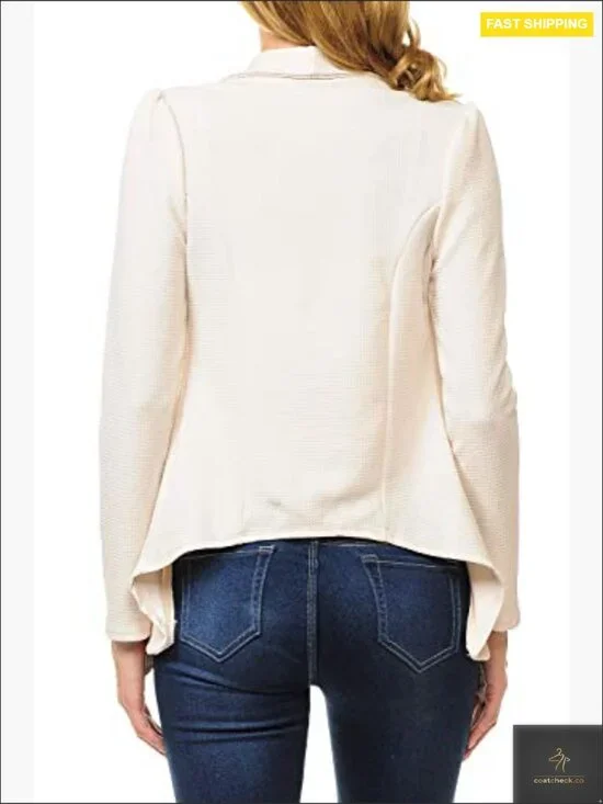 Classic Draped Open Front Lightweight Blazer Long Sleeve Chic Minimal - Picture 4 of 5